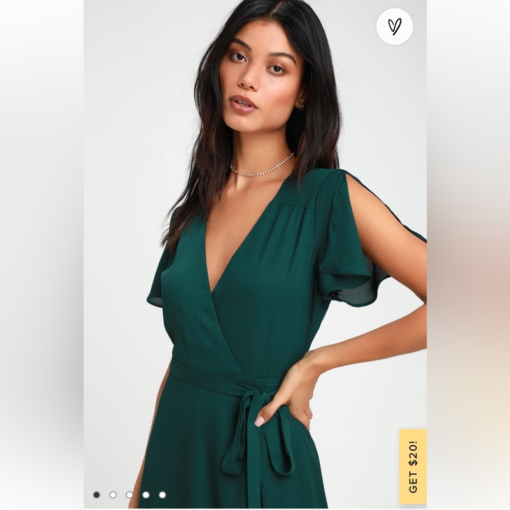Lulus emerald green midi wrap dress